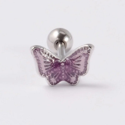 1db rozsdamentes acél kis pillangós Tragus fülbevaló nőknek akril szivárványos csavaros piercing súlyzó piercing ékszer