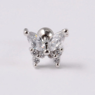 1db rozsdamentes acél kis pillangós Tragus fülbevaló nőknek akril szivárványos csavaros piercing súlyzó piercing ékszer