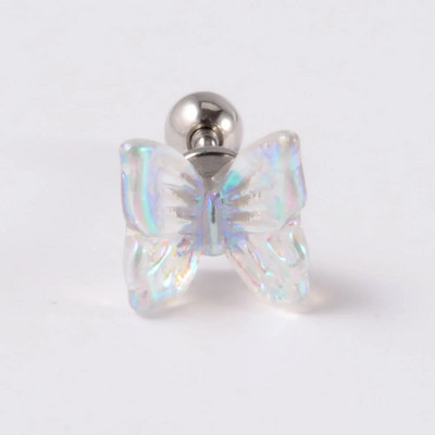 1db rozsdamentes acél kis pillangós Tragus fülbevaló nőknek akril szivárványos csavaros piercing súlyzó piercing ékszer