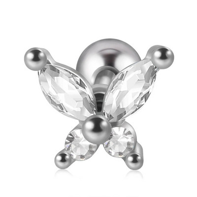 1db rozsdamentes acél kis pillangós Tragus fülbevaló nőknek akril szivárványos csavaros piercing súlyzó piercing ékszer