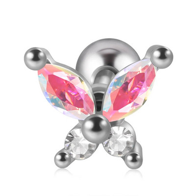 1db rozsdamentes acél kis pillangós Tragus fülbevaló nőknek akril szivárványos csavaros piercing súlyzó piercing ékszer
