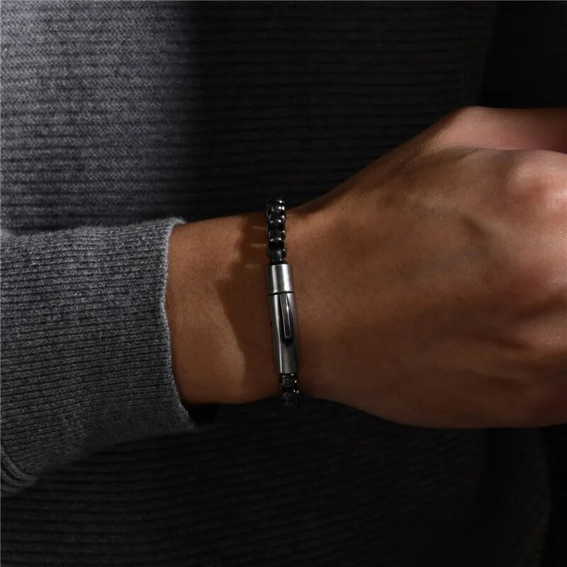 LETAPI Punk Vintage Ασημί Χρώμα Βραχιόλια από Ανοξείδωτο Ατσάλι Ανδρικά βραχιόλια 6mm Box Chain Pulseira Masculina Αντρικά κοσμήματα Δώρα