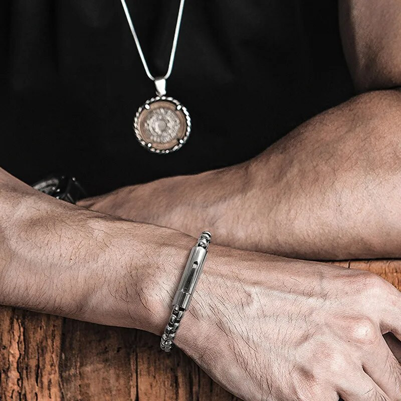 LETAPI Punk Vintage Ασημί Χρώμα Βραχιόλια από Ανοξείδωτο Ατσάλι Ανδρικά βραχιόλια 6mm Box Chain Pulseira Masculina Αντρικά κοσμήματα Δώρα