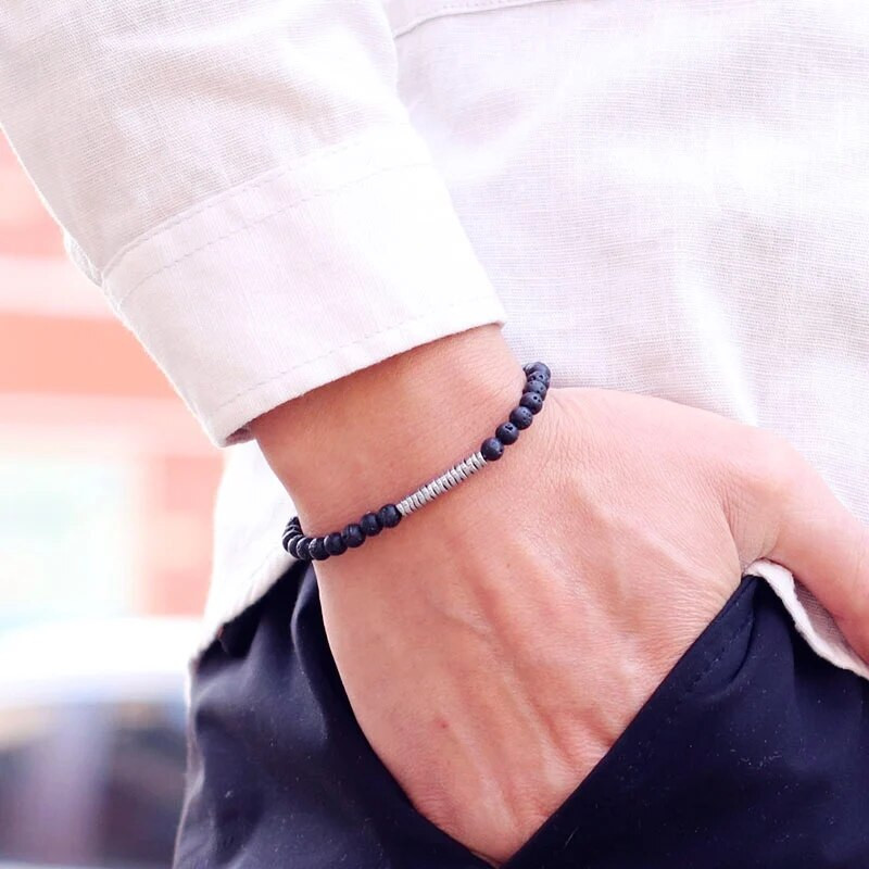 Jauna 4 mm pērlīšu rokassprādze vīriešiem neregulāra hematīta akmens meditācijas jogas rožukroņa rokassprādze Homme dabisko sēklu lavas braslet pulsera