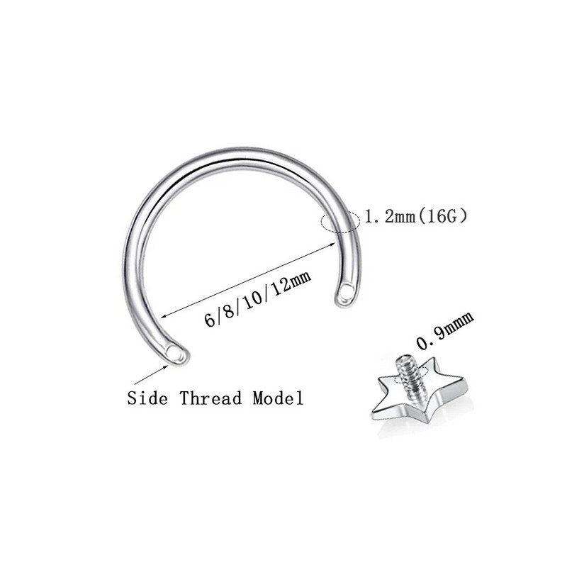 1 gab F136 titāna sakausējums 16G Pentagram iekšējais vītne C -pakavs deguna gredzens lūpu gredzens lūpu gredzens cilvēka punkcijas rotaslietas