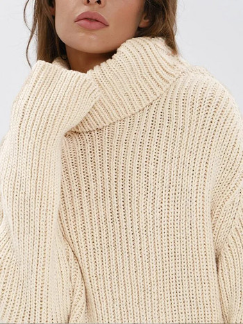 Μόδα Πλεκτό γυναικείο πουλόβερ με μασίφ ζιβάγκο Κομψό μακρυμάνικο φαρδύ γυναικείο πουλόβερ 2023 Φθινόπωρο Χειμώνας Casual Lady Top