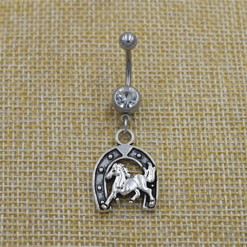 Boho Jaunums Personības Dzīvnieks Zirgu šarms Pakavs Kulons Karājas Vēders Pogas Gredzeni Nabas Stieņa Pīrsings Ķermeņa Rotaslietas