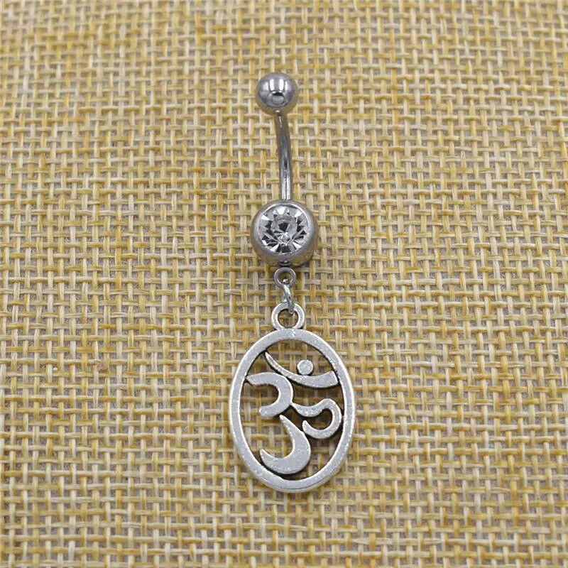 Jauna Indijas budistu vintage joga OM simbols Ohm kulons, piekarināms stienis, nabas gredzeni, kristāla ķermeņa nabas pīrsings rotaslietas dāvanas