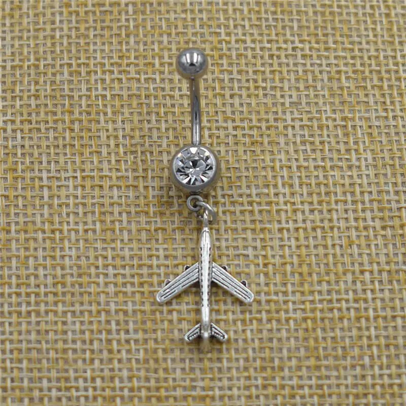Jauni radoši nabas gredzeni Lidmašīnas lidmašīnas kulons lidmašīna 316L ķirurģiska tērauda nabas stienis pīrsings hip hop seksīgas ķermeņa rotaslietas