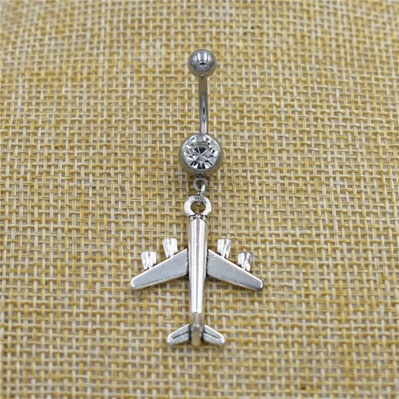 Jauni radoši nabas gredzeni Lidmašīnas lidmašīnas kulons lidmašīna 316L ķirurģiska tērauda nabas stienis pīrsings hip hop seksīgas ķermeņa rotaslietas