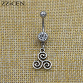 Jaunas ķermeņa nabas pīrsinga rotaslietas Celtics Triquetra Knot Triskele Triskelion Trīskārši spirālveida kuloni Piekaramie stieņi nabas gredzeni