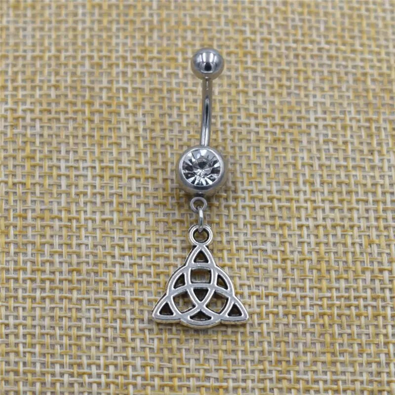 Jaunas ķermeņa nabas pīrsinga rotaslietas Celtics Triquetra Knot Triskele Triskelion Trīskārši spirālveida kuloni Piekaramie stieņi nabas gredzeni