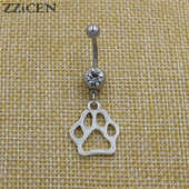 Új divat kisállat macska kutya mancsa lógó piercing gyűrű köldök sebészeti cirkon köldök gyűrűk köldök testékszerek kutyák szeretői ajándékok