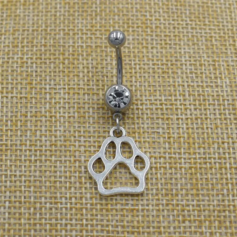 Új divat kisállat macska kutya mancsa lógó piercing gyűrű köldök sebészeti cirkon köldök gyűrűk köldök testékszerek kutyák szeretői ajándékok