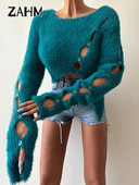 Μόδα στιβαρό κοκαλιάρικο πουλόβερ για γυναίκες Σέξι ακανόνιστο γυναικείο πουλόβερ με μακρυμάνικο πλεκτό πουλόβερ High Street Hollow