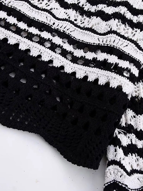 Sieviešu svītrains apaļkakla džemperis, 2023. gada pavasara rudens modes, dobs, īss tops, seksīgs īss, pilnībā atbilstošs sieviešu krekls ar paneļiem