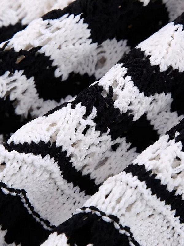 Sieviešu svītrains apaļkakla džemperis, 2023. gada pavasara rudens modes, dobs, īss tops, seksīgs īss, pilnībā atbilstošs sieviešu krekls ar paneļiem