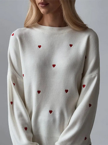 Γυναικείο πουλόβερ με κάζουαλ εμπριμέ πλεκτό Love Γυναικείο πουλόβερ High Street Μακρυμάνικο φαρδύ γυναικείο πουλόβερ 2023 Φθινοπωρινή χειμερινή μόδα Γυναικεία μπλουζάκια με λαιμόκοψη