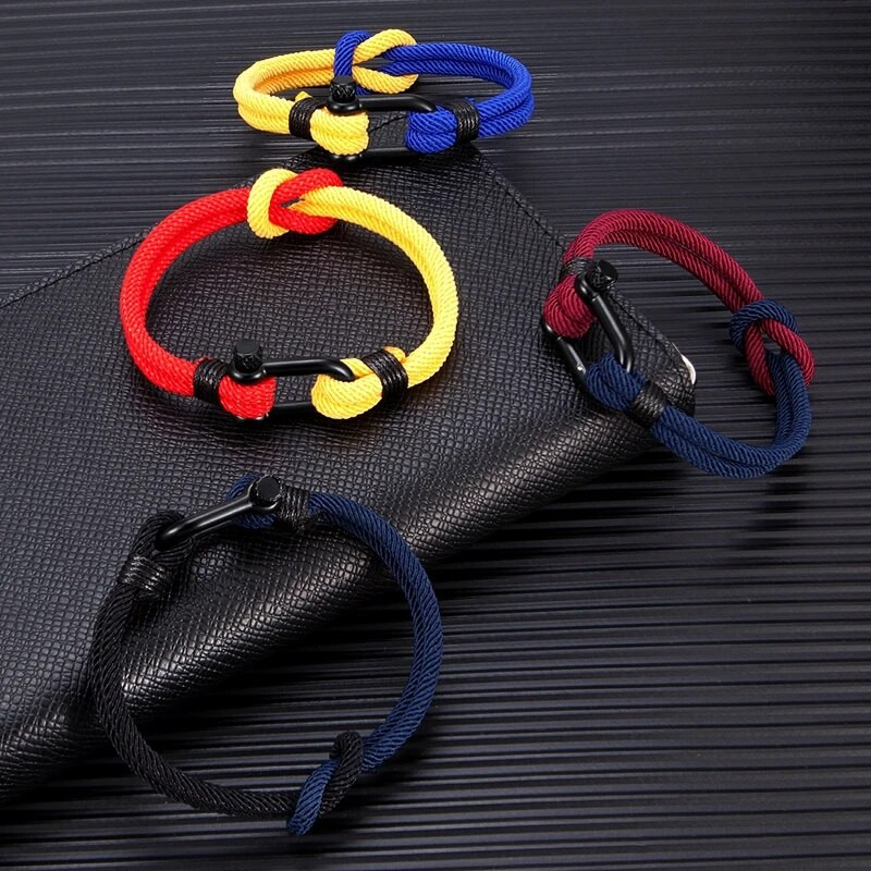 MKENDN divu toņu mezglu jūras virvju rokassprādze vīriešiem sievietēm āra sērfotāju aproce melna nerūsējošā tērauda U-veida važas sprādze