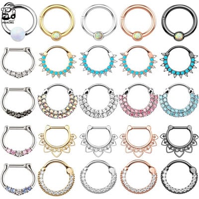 1 бр Crystal Pregrada Piercing Clicker Open Hoop Nose Ring Ear Helix Cartlage Piercing Body Jewelry 16G пръстени за нос от неръждаема стомана