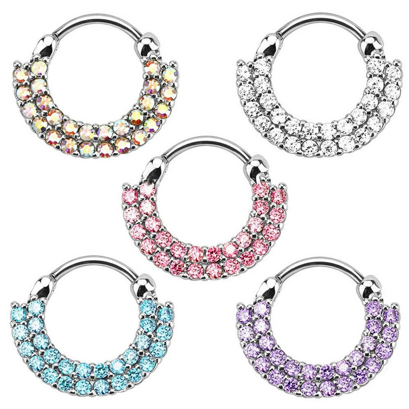1Pc Crystal Septum Piercing Clicker Open Hoop Nose Ring Ear Helix Cartlage Piercing Body Jewelry 16G ανοξείδωτα δαχτυλίδια μύτης
