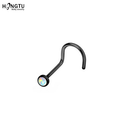 HONGTU 1 τμχ Opal βιδωτοί δακτύλιοι μύτης 20g Ατσάλινη μύτη Piercing Body Jewelry Ινδικό καρφί μύτης για γυναίκες κορίτσια Στρογγυλά τρυπήματα μύτης