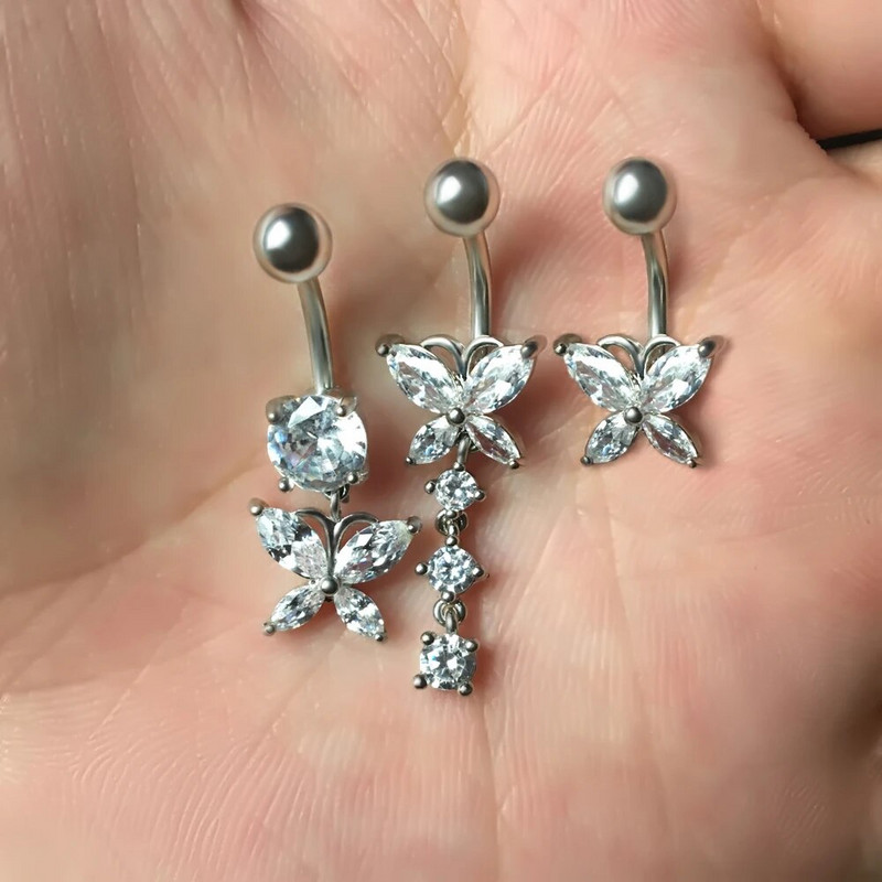 Butterfly Series 14G Nabas pīrsings nabas gredzeni 316L tērauda auskari gredzeni pīrsings Ombligo Oreja Nombril Sexy Body Jewelry
