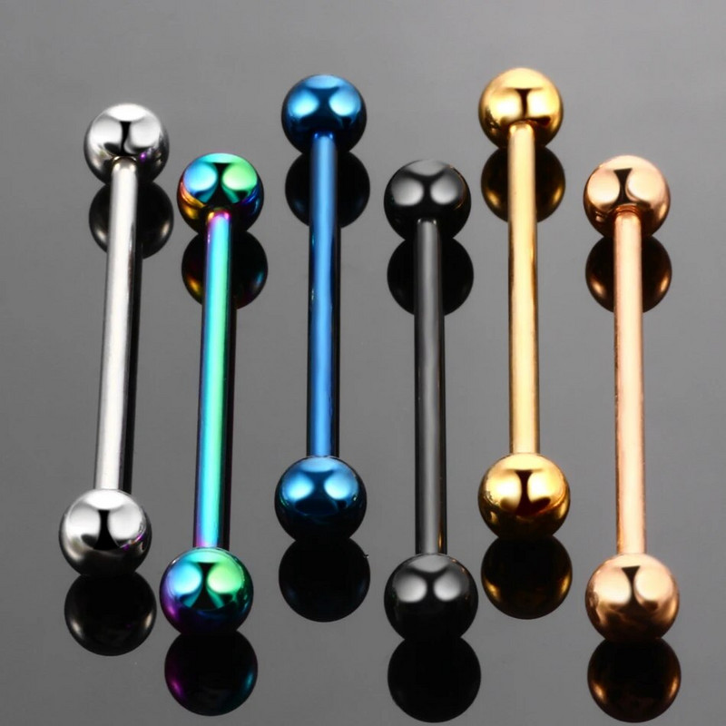 6Gb Ķirurģiskā tērauda gara rūpnieciskā stieņa gredzena mēles nipelis stienis Tragus Helix ausu pīrsings ķermeņa rotaslietas 34mm garums 14G