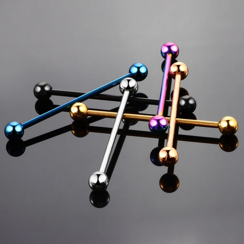 6Gb Ķirurģiskā tērauda gara rūpnieciskā stieņa gredzena mēles nipelis stienis Tragus Helix ausu pīrsings ķermeņa rotaslietas 34mm garums 14G