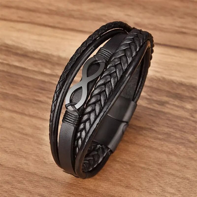 Modes vīriešu ādas rokassprādzes nerūsējošā tērauda magnēts bezgalības simbols šarms klasiskas rokassprādzes vīriešiem rotaslietas dāvana