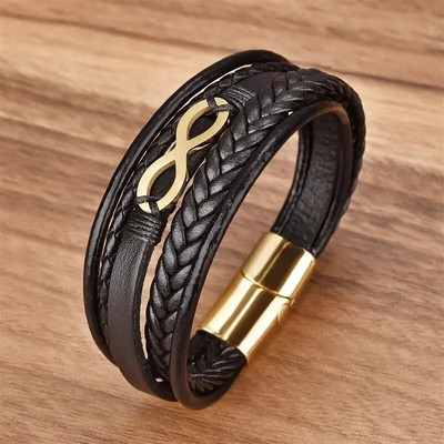 Modes vīriešu ādas rokassprādzes nerūsējošā tērauda magnēts bezgalības simbols šarms klasiskas rokassprādzes vīriešiem rotaslietas dāvana