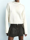 TRAFZA 2023 Lihtne silmkoeline kampsun Naiste kootud Pullover Kampsun Crop Top Naiste O kaelusega pikkade varrukatega kudum Kärbitud lahtine kampsun