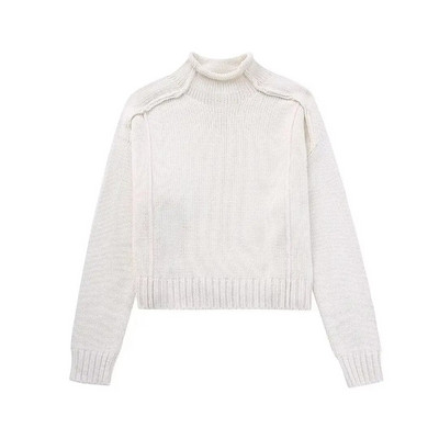 TRAFZA 2023 Lihtne silmkoeline kampsun Naiste kootud Pullover Kampsun Crop Top Naiste O kaelusega pikkade varrukatega kudum Kärbitud lahtine kampsun