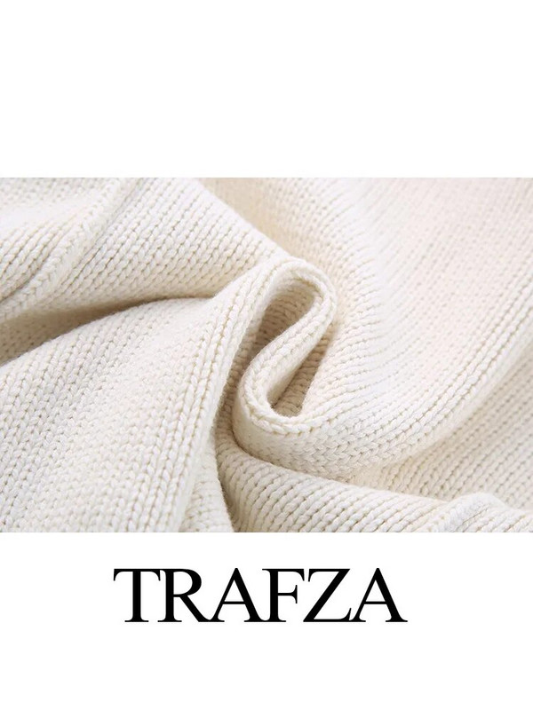 TRAFZA 2023 Lihtne silmkoeline kampsun Naiste kootud Pullover Kampsun Crop Top Naiste O kaelusega pikkade varrukatega kudum Kärbitud lahtine kampsun