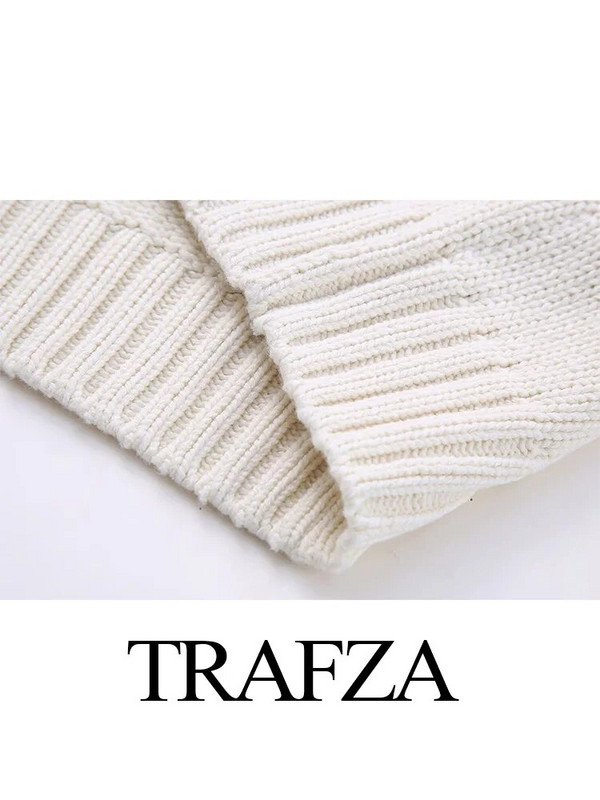 TRAFZA 2023 Lihtne silmkoeline kampsun Naiste kootud Pullover Kampsun Crop Top Naiste O kaelusega pikkade varrukatega kudum Kärbitud lahtine kampsun