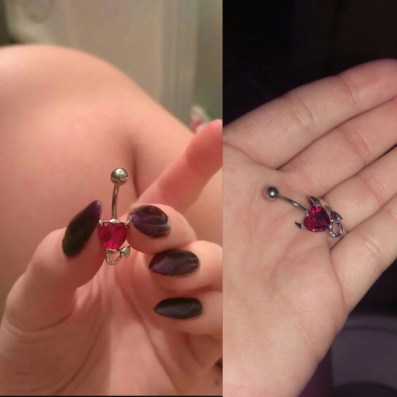 1 gab. Tērauda granāta sirds cirkonija kristāls velns mīlestība sirds nabas gredzeni nabas pīrsingi Nombril Ombligo sieviešu modes rotaslietas