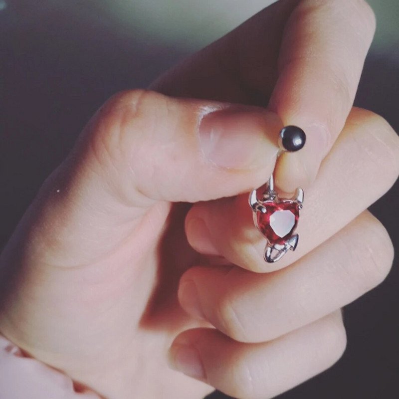 1 gab. Tērauda granāta sirds cirkonija kristāls velns mīlestība sirds nabas gredzeni nabas pīrsingi Nombril Ombligo sieviešu modes rotaslietas