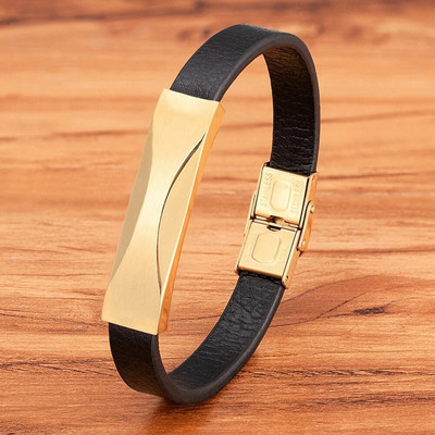 XQNI geometrikus mintás kiegészítő design rozsdamentes acél férfi bőr karkötő fekete bőr egyszerű stílusú Valentin-napi ajándék