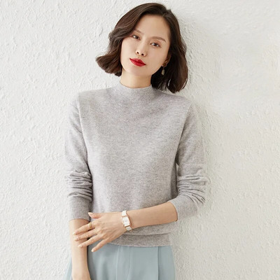 Φθινοπωρινά χειμωνιάτικα γυναικεία πουλόβερ Πουλόβερ με μισό ψηλό γιακά μακρύ μανίκι χοντρό ζεστό πουκάμισο πουκάμισο με πάτο μαλακά πλεκτά