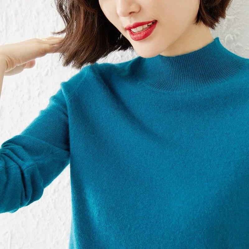 Φθινοπωρινά χειμωνιάτικα γυναικεία πουλόβερ Πουλόβερ με μισό ψηλό γιακά μακρύ μανίκι χοντρό ζεστό πουκάμισο πουκάμισο με πάτο μαλακά πλεκτά