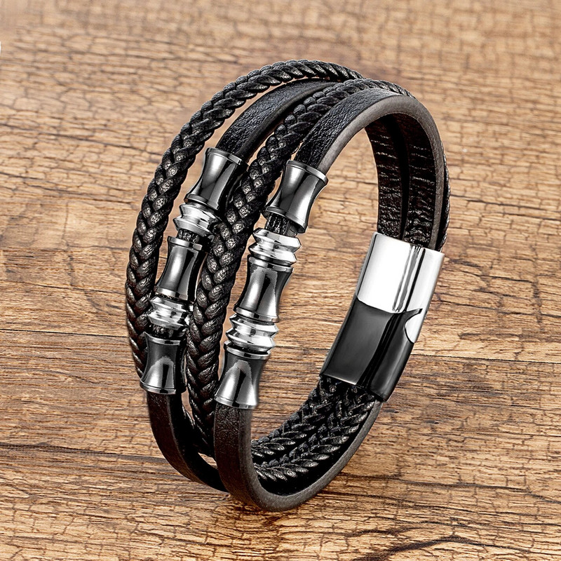 YAN MIN roostevabast terasest käevõru Meeste randmepael Must kootud nahast köis Punk käevõru Käepael Stiilsed vabaaja ehted