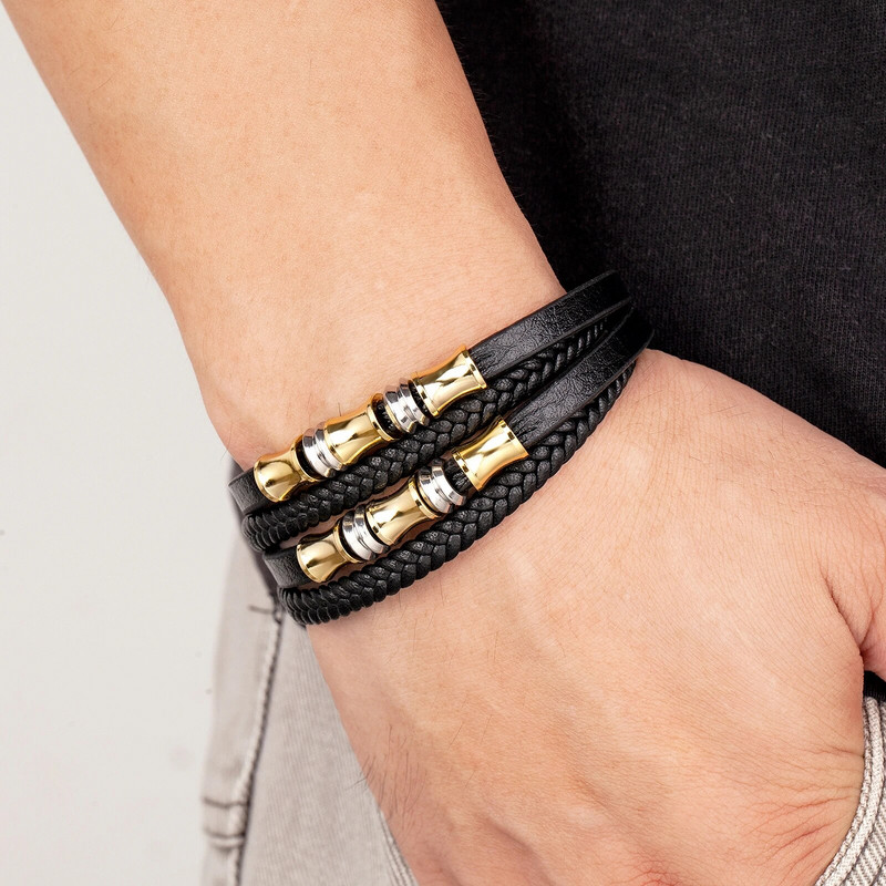 YAN MIN roostevabast terasest käevõru Meeste randmepael Must kootud nahast köis Punk käevõru Käepael Stiilsed vabaaja ehted