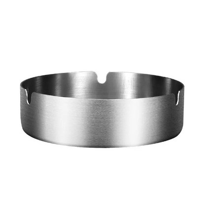 Round Stainless Steel Cigarette Ashtray Portable Tabletop Silver Metal Ash Tray for Smoker