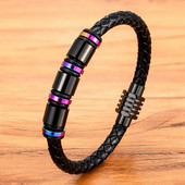 XQNI augstas kvalitātes tendences nerūsējošā tērauda rokassprādzes vīriešiem melnas krāsainas panku ādas rokassprādzes ar magnētisku sprādzi roku rotaslietas dāvana