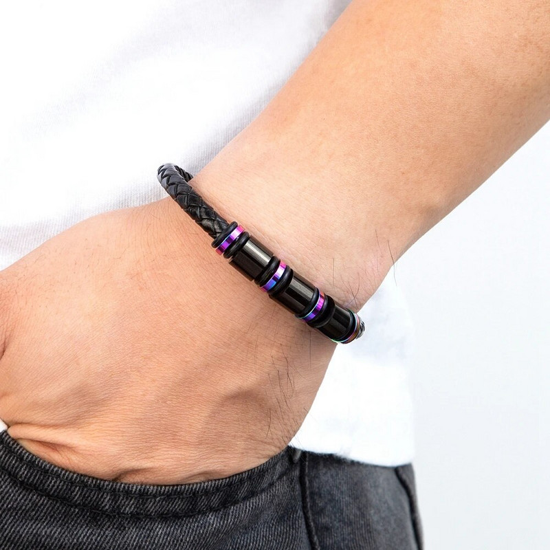 XQNI augstas kvalitātes tendences nerūsējošā tērauda rokassprādzes vīriešiem melnas krāsainas panku ādas rokassprādzes ar magnētisku sprādzi roku rotaslietas dāvana