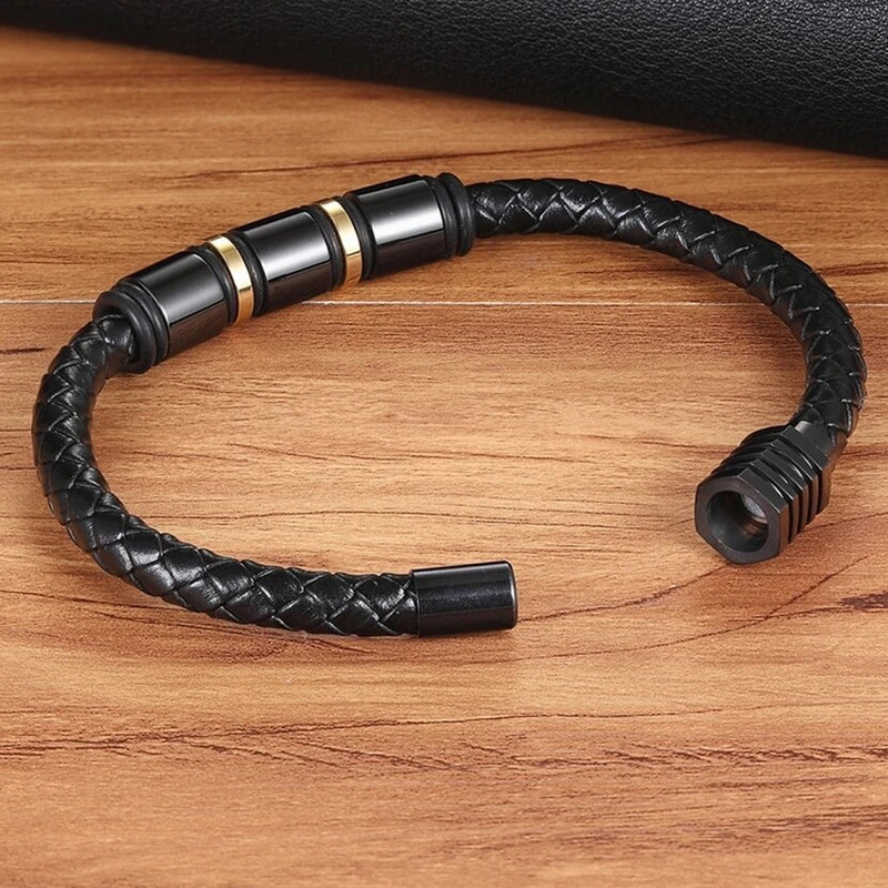 XQNI augstas kvalitātes tendences nerūsējošā tērauda rokassprādzes vīriešiem melnas krāsainas panku ādas rokassprādzes ar magnētisku sprādzi roku rotaslietas dāvana