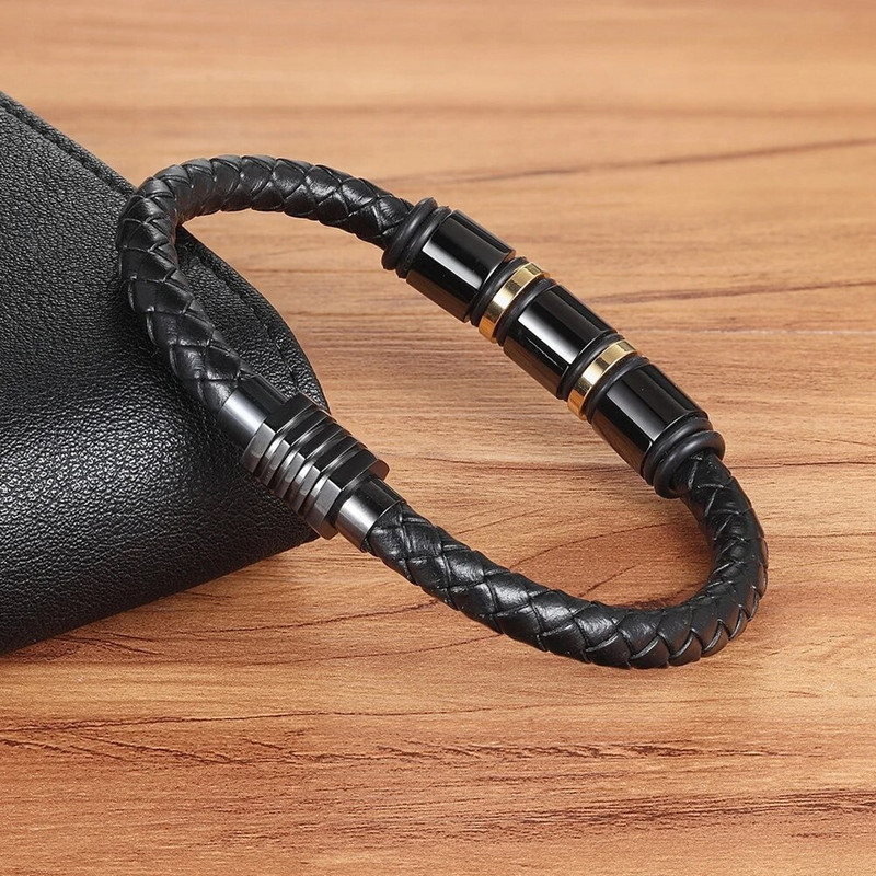 XQNI augstas kvalitātes tendences nerūsējošā tērauda rokassprādzes vīriešiem melnas krāsainas panku ādas rokassprādzes ar magnētisku sprādzi roku rotaslietas dāvana