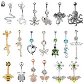 Animal Series Lizard Octopus Bee Ομφαλός δαχτυλίδια κοιλιάς Χειρουργικά ατσάλινα πεταλούδα κουνιέται κοιλιά Piercing Ombligo Γυναικεία κοσμήματα
