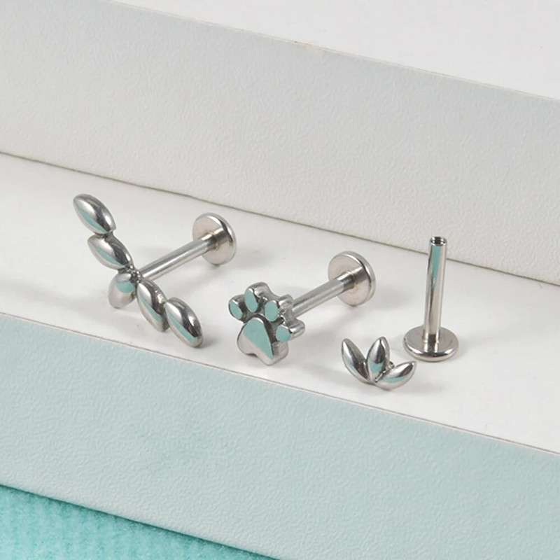 1PC Вътрешна резба Marquise от хирургическа стомана Позлатено ухо Трагус хрущял Пиърсинг Helix Обеца Labret Устни Шипове Бижута