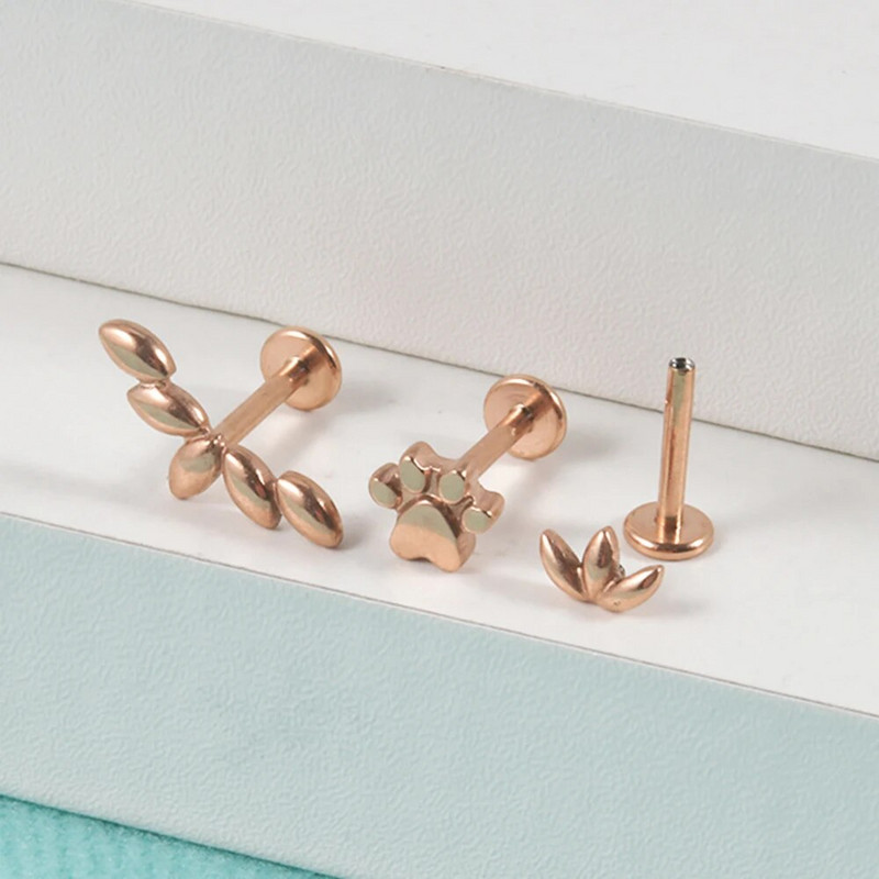 1PC Вътрешна резба Marquise от хирургическа стомана Позлатено ухо Трагус хрущял Пиърсинг Helix Обеца Labret Устни Шипове Бижута